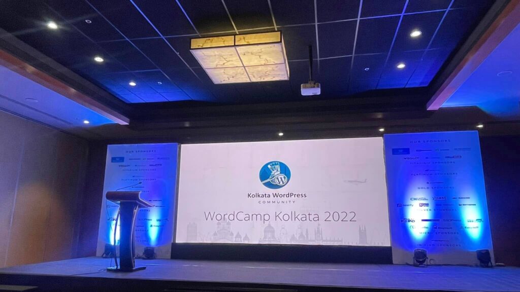 This image shows the stage of the WordCamp Kolkata 2022